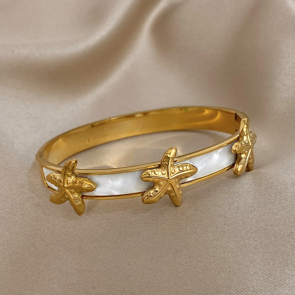 Flashbuy نمط جديد الذهب اللون خمر نجم البحر سحر قذائف الفولاذ المقاوم للصدأ أساور سوار للنساء تكويم المعصم مجوهرات #4