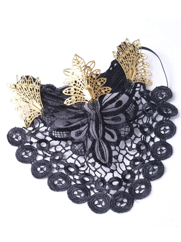 Mask Metal Hollow Lace Decoration Black Veil Vintage Chinese Style Suitable for Halloween Party Stage Performance Accessories