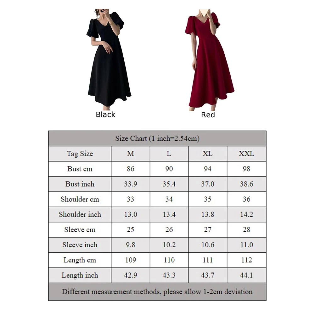 المرأة الفرنسية V الرقبة نفخة الأكمام ضئيلة تناسب تنورة طويلة ، فستان أنيق