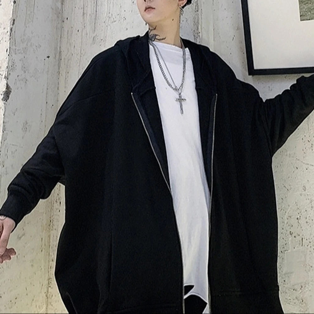 Mens Dark Plain Punk Casual Jacket Autumn Streetwear Fashion Youth City Boy Daily Loose Niche Urban Avant Garde Outerwear 2026