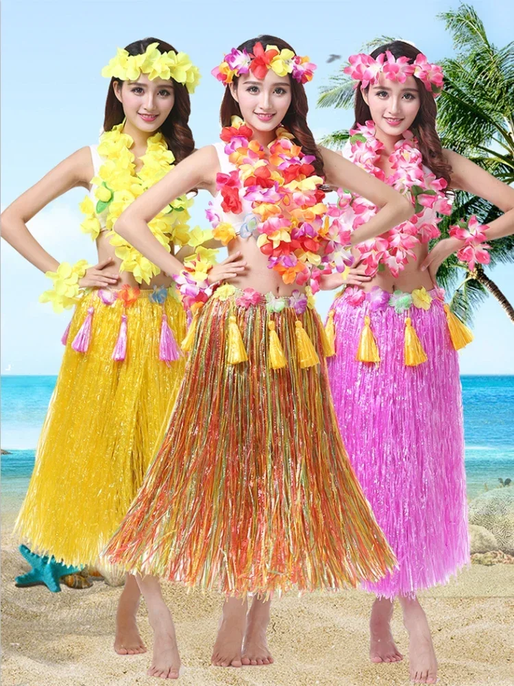 Hula Dance Costume Woman Hawaiian Hula Skirt Grass Costume Garland Flower Skirt Dress Up Party Beach Hula Skirt Set Performance