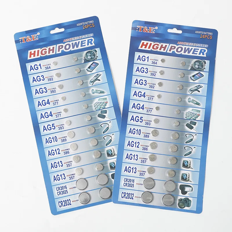 24pcs/lot Mixed Batteries Set AG1/AG3/AG4/AG5/AG10/AG12/AG13 for Remote Control Watches CR2025 CR2032Button Coin Cell Battery