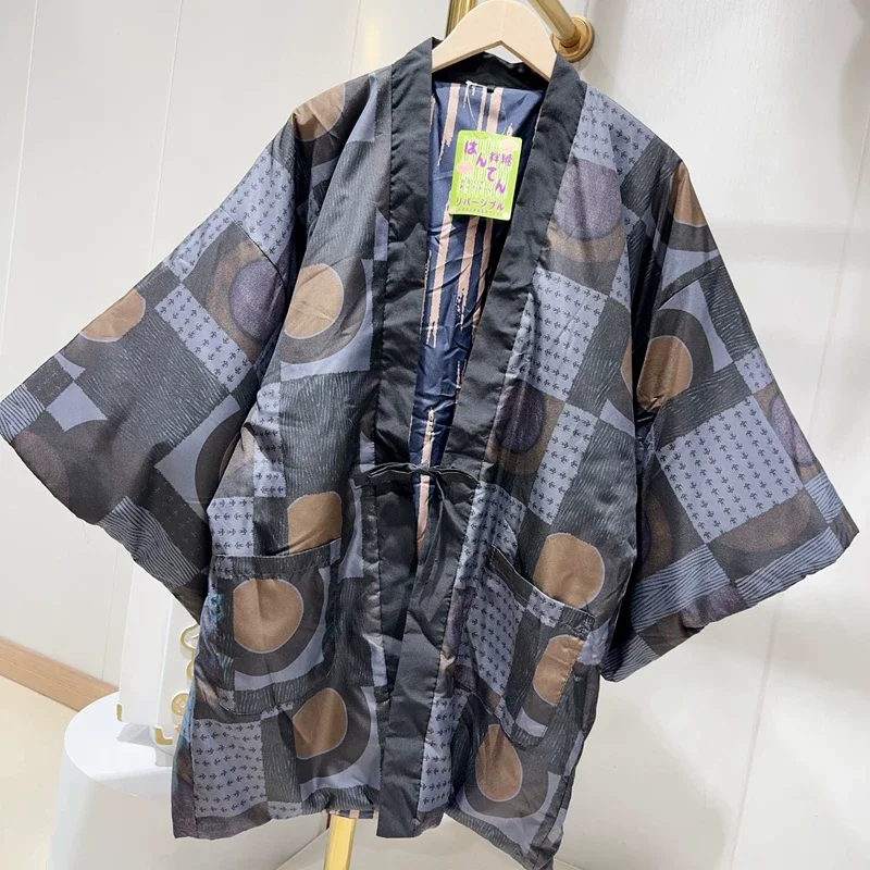 Autumn Winter Japanese Dragon Print Hanten Coat Kimono Men Women Harajuku Loose Lightweight Yukata Top Jacket Reversible