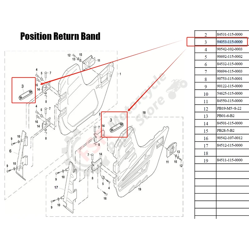 Hisun Hood Pestillo de correa de puerta y correa de puerta compatible con HS400 HS500 HS700 Massimo QLINK Coleman BENNCHE Quad 94053-115-0000 94051-115-0000