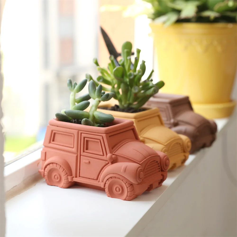 Boowan Nicole Vintage Car Concrete Silicone Molds for Plant Pots DIY Pen Holder Cement Jesmonite Mould DIY Handcraft Tools