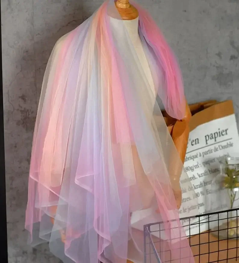 Exquisite Rainbow Lace Fabric Gradient Tulle for Baby Dress Dance Dress Ombre Fabric Bridal Wedding Headband 63