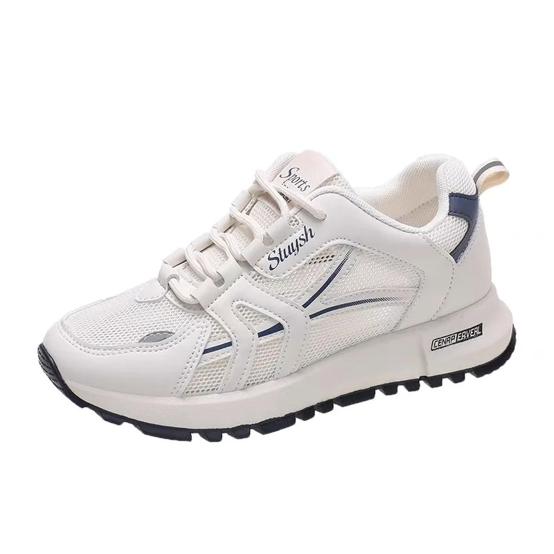 Zapatos deportivos de malla transpirable para mujer, zapatillas antideslizantes de suela suave, versátiles, informales, color blanco, primavera y otoño, novedad