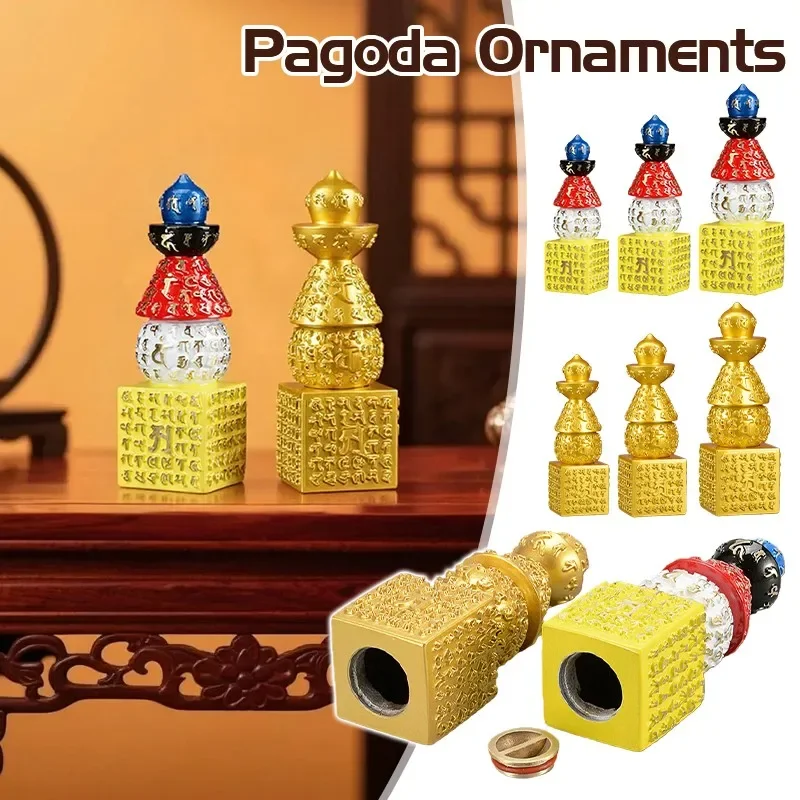 24x8cm Buddhist Feng Shui Brass Five Element Pagoda-amulet Tibetan Treasures Pagoda Crafts Figurines Meditation Healing Decor