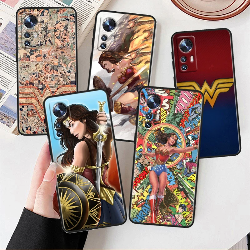 W-wonders Woman Cute For Xiaomi Mi 14 13 12T 12S 12X 11i 11X 11T Play HyperCharge Lite Ultra Pro Black Soft Phone Case