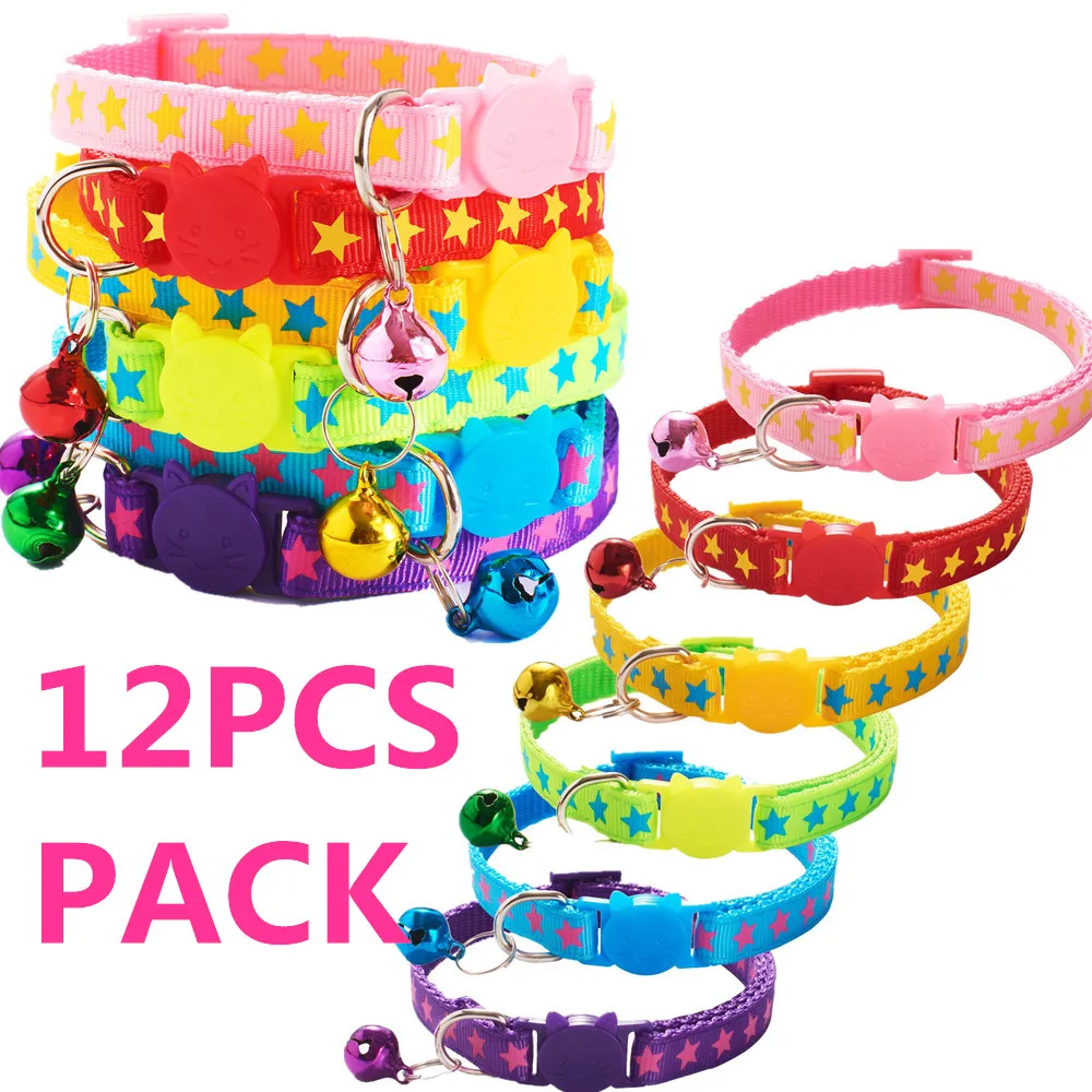 12 PCS LOT Wholesale Breakaway Cat Collars Safety Kitten Adjustable Collar Bell Cat face