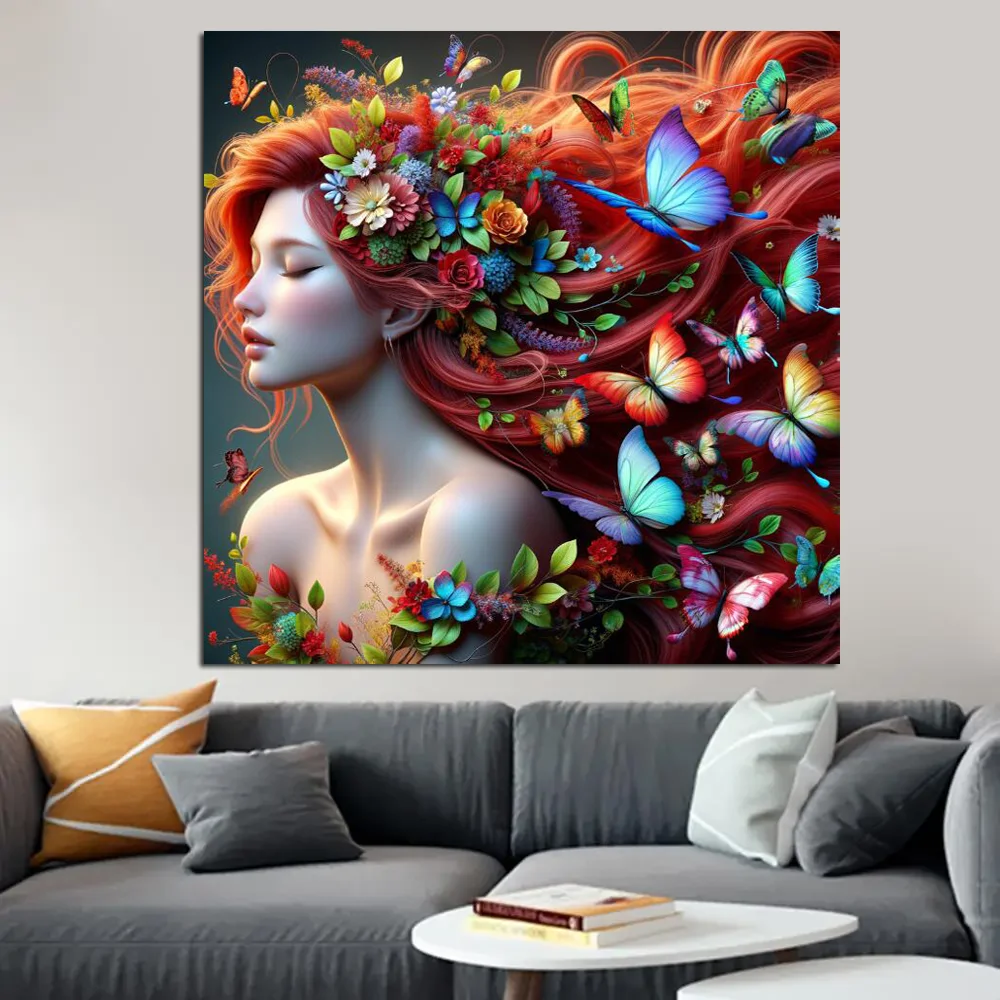 Vibrant young woman,long flowing red hair DIY Diamond Painting New 2025 Cross Stitch Kits Diamond Mosaic Embroidery For Decor