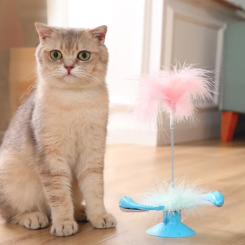 Hot selling suction cups for cat toys, dolphin windmills, feathers, cat teasing sticks, interactive and relaxing pet supplies