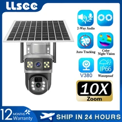 LLSEE,V380, fotocamera ad energia solare, doppia lente, scheda SIM da 8mp, 4G, WIFI wireless CCTV, impermeabile da esterno a energia solare a 360 gradi,