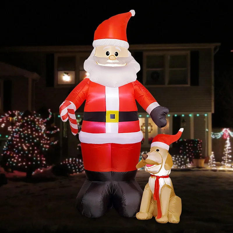

7FT Christmas Inflatable Figures, Courtyard Decoration with LED Lights, Santa Claus His Puppy for Outdoor Garden Party Ornaments