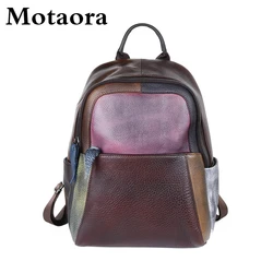 Motaora 2024 neue hand bemalte getäfelte Frauen Rucksack Echt leder weibliche Retro-Tasche Freizeit Vintage Reise rucksack Mochila