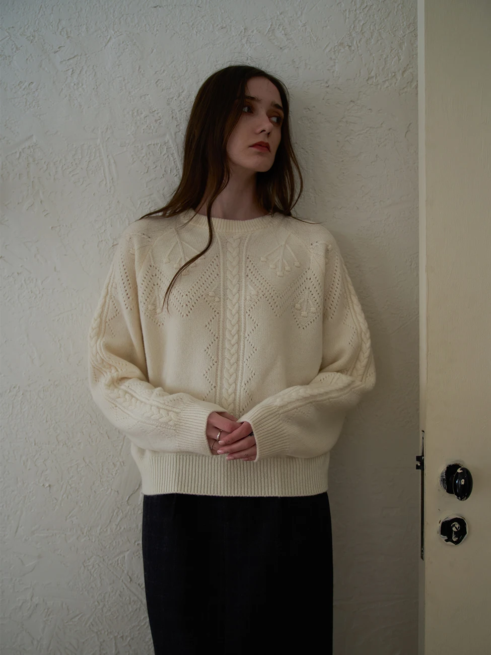 

XIE Women's White 00% Wool Knitted Sweater Hollow out round Ne Soft Cozy Autumn Winter Top Faion Commute Sle Loose Fit