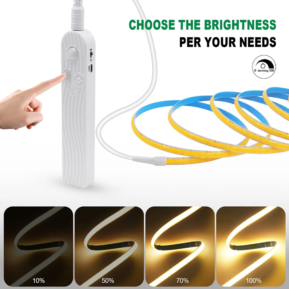 Bewegungsmelder, 5 V, LED-COB-Lichtleiste, batteriebetrieben, USB-betrieben, automatische EIN/AUS-Liner, Beleuchtungsdiode für Schrank, Kleiderschrank, Küche, Treppe – Detail 10