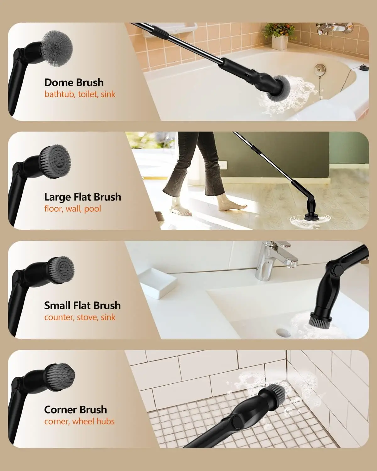 8 In 1 Adjustable Angle Electric Cleaning Brush Wireless Adjustable Bathroom Kitchen Cleaning Tool