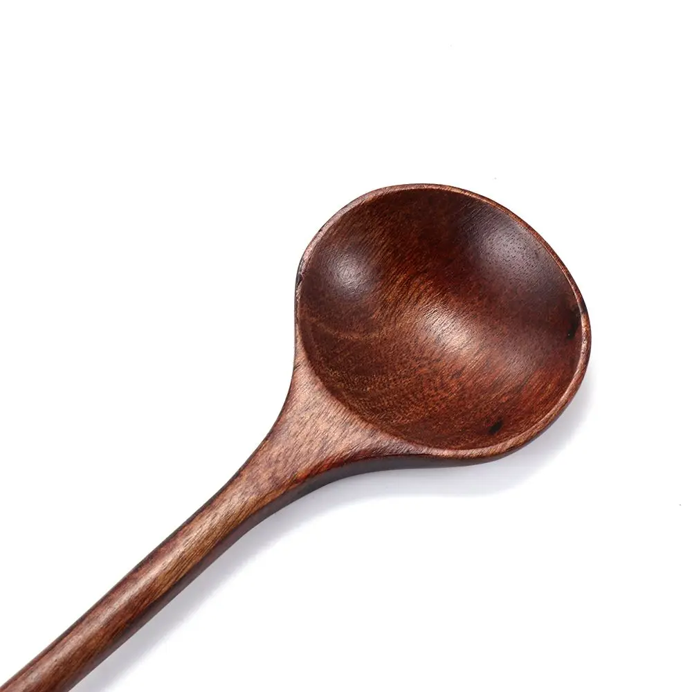 Natural Wooden Long Handle Spoon Soup Scoops Dessert Porridge Tea Coffee Wood Spoons Tableware Kitchen Supplies
