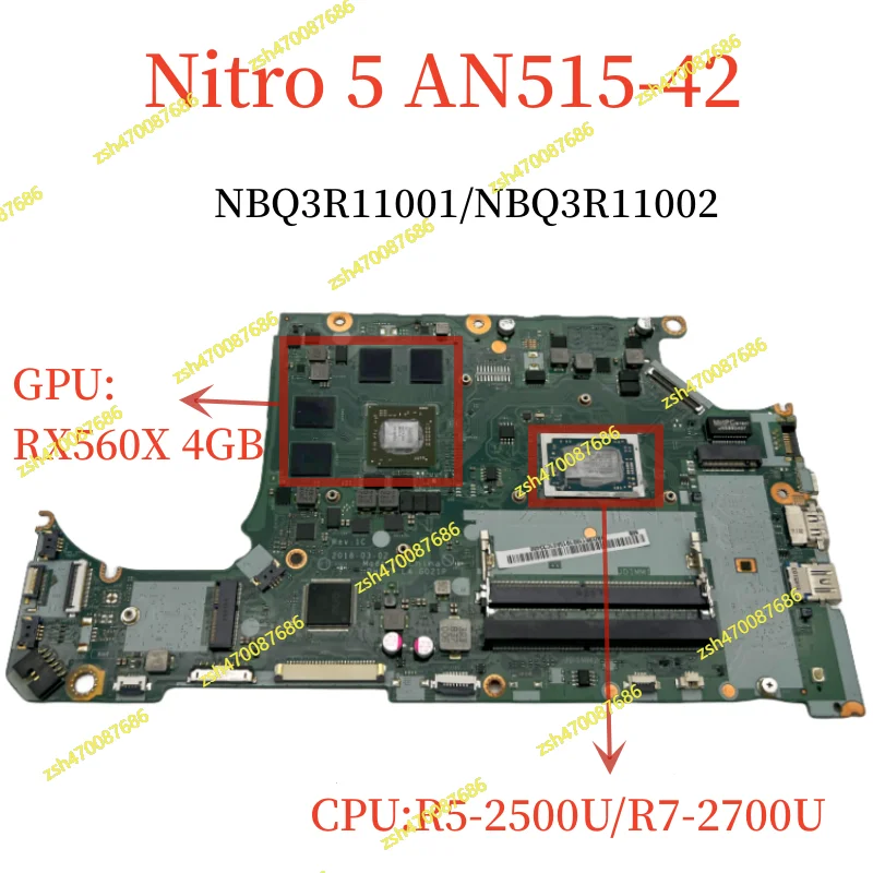 

LA-G021P для Acer Nitro 5 AN515-42, материнская плата для ноутбука NBQ3R11001 NBQ3R11002 с процессором R5 R7 + RX560X, 4 ГБ, материнская плата с графическим процессором, 100% тестирование