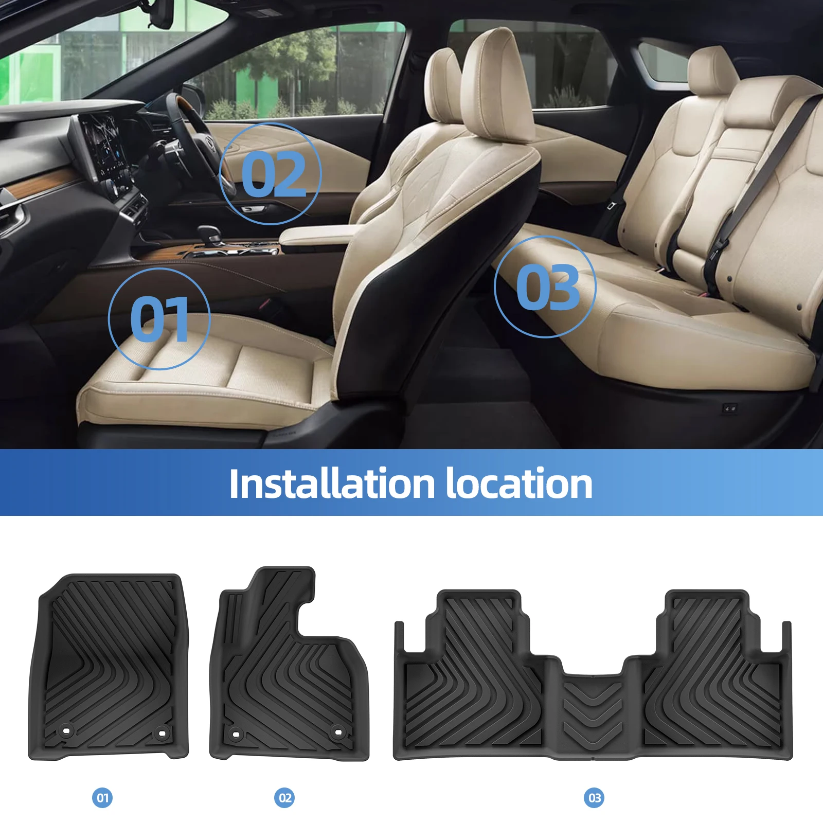 ZUNDUO Right Drive for Lexus RX 2022-2025 RX350 RX350h RX500h Car Floor Mats Trunk Pad TPE 3D Foot Pad Cargo Liner All Weather