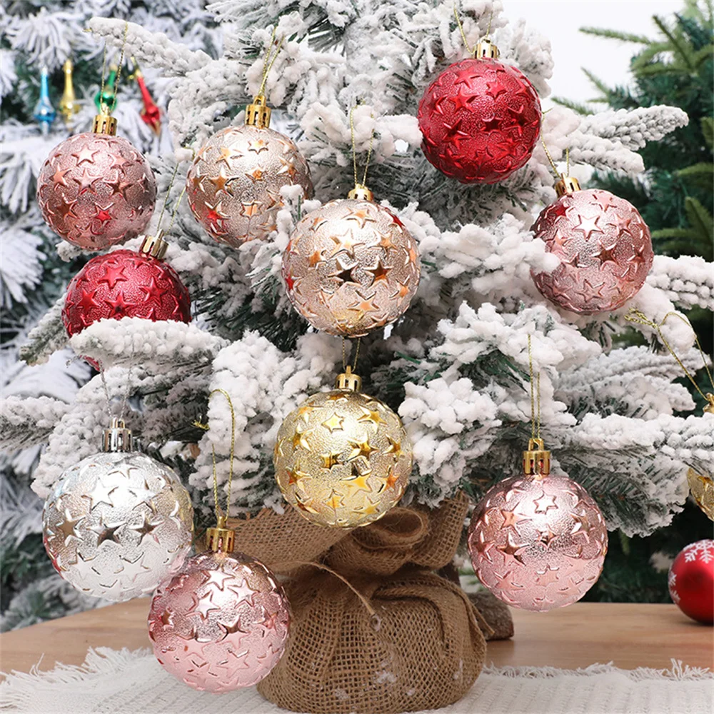 6PCS Star Embossed Christmas Ball Christma Tree Pendant Happy New Year Gifts Ornament Navidad Christmas Party Home Decoration