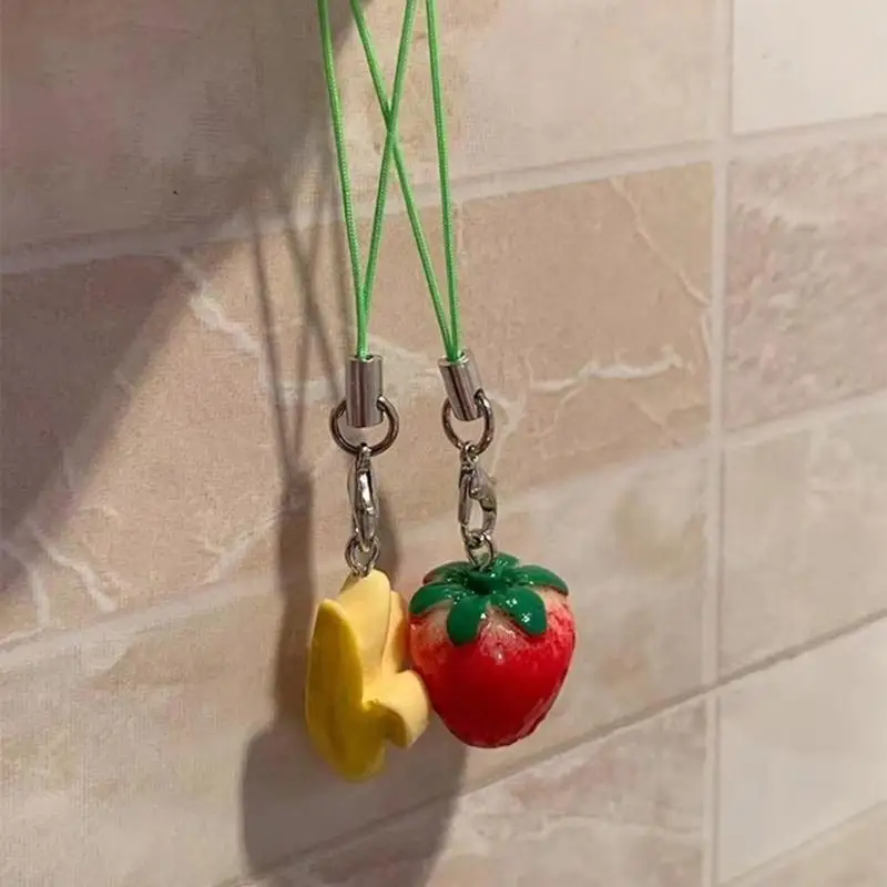 Y4UE Mặt dây chuyền trái cây đáng yêu Móc khóa hình trái cây Dây chuyền điện thoại Trang trí phụ kiện