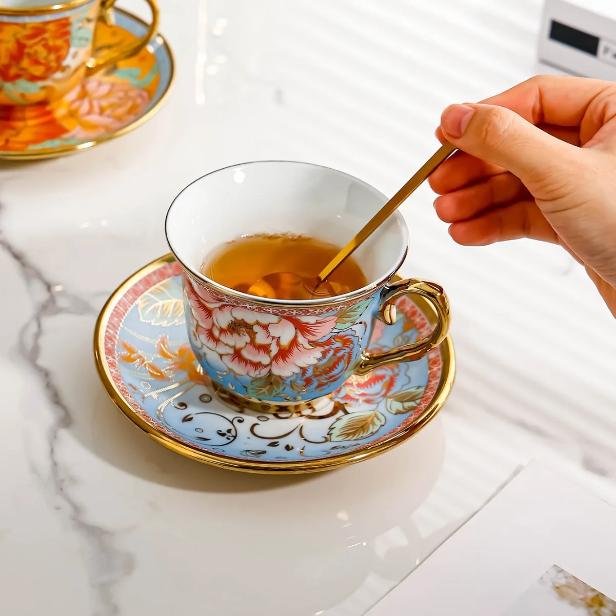 Exquisite French Afternoon Teacup Household Use Retro British Tea Set Coffee Cup Retro Flower Coffee Cup Set With Scoop Saucer