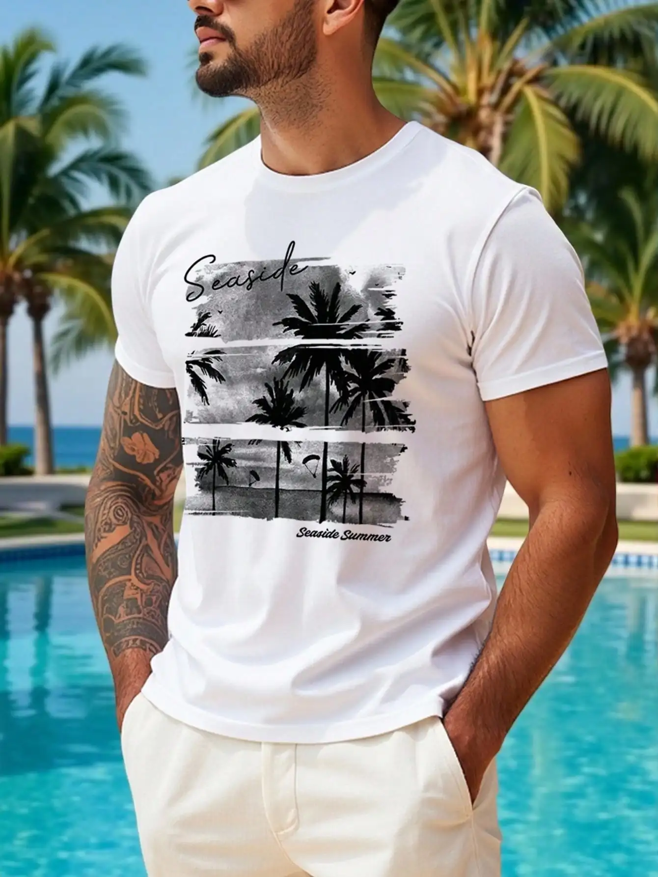 

Мужская футболка с коротким рукавом и принтом пальм, летняя пляжная повседневная одежда