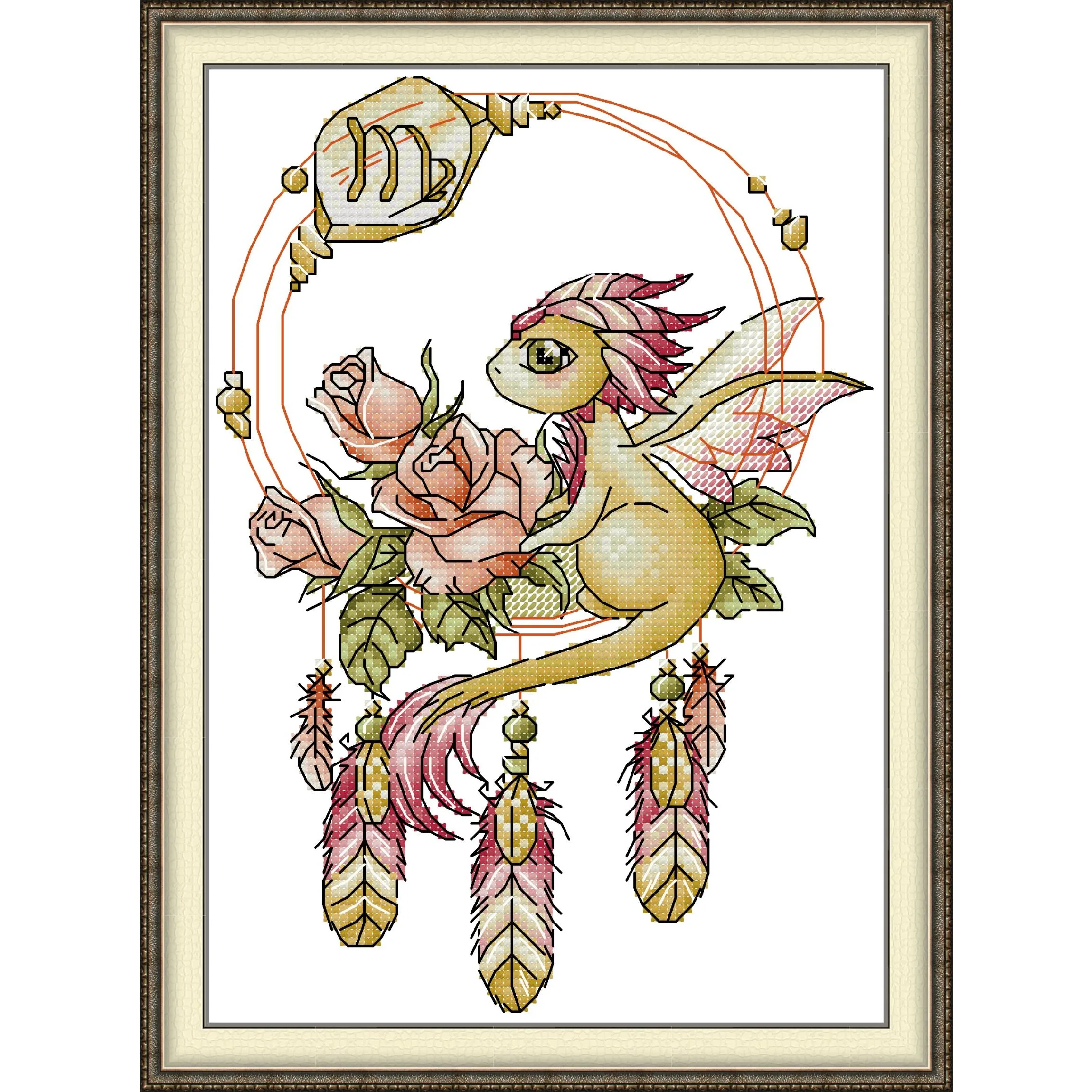 News Pre-Printed Cross Stitch Kit, Stamped Aida Fabric With DMC Threads, Embroidery Kit, Easy To Follow - Dragon Virgo