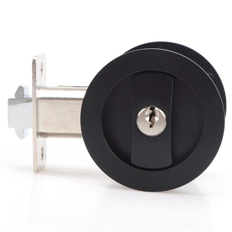 1 PCS Sliding Pocket Door Lock Black Privacy Round Pocket Door Hardware Black With Keys