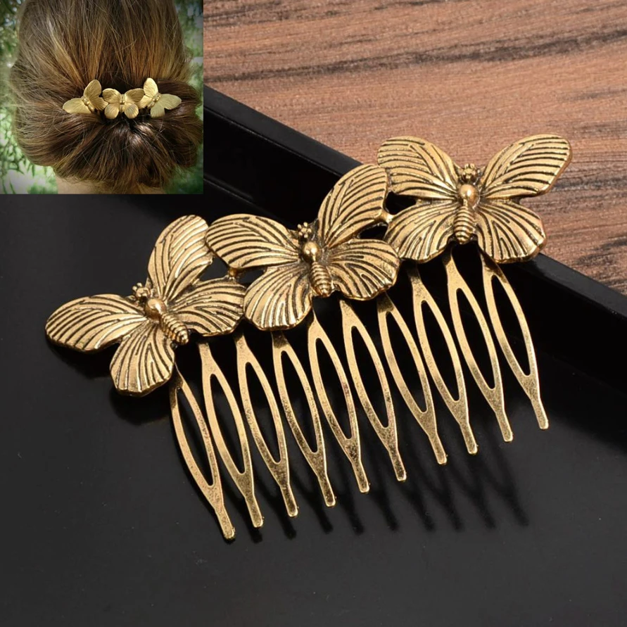 Women Hair Comb Metal Butterfly Bridal Hair Pins Clips Ornaments Fashion Jewelry Wedding Hair Accessories Headdress Wholesale