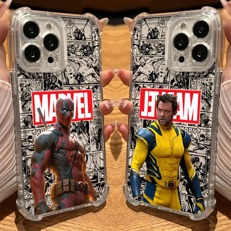 

Marvels Deadpool Wolverine Phone Case Clear For iPhone 17 16 14 15 11 12 13 Pro Max 16E 15 16 Plus 17 Air Soft Shockproof Cover