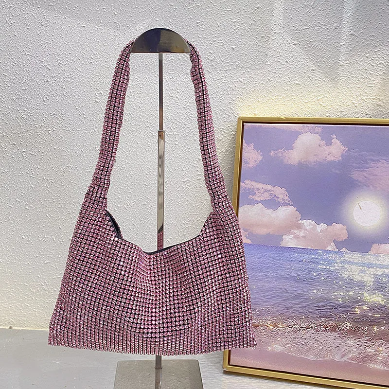 

Shiny non-working diamond shopping bag tote bag dinner party rhinestone armpit bag woman