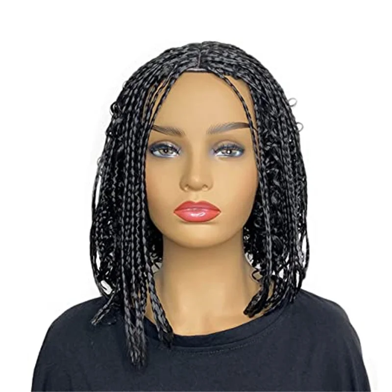 14 Inch Short Box Braided Bob Wig for Black Women Curly Goddess Box Braids Wigs Synthetic Natural Color Bob Hair Daily Use