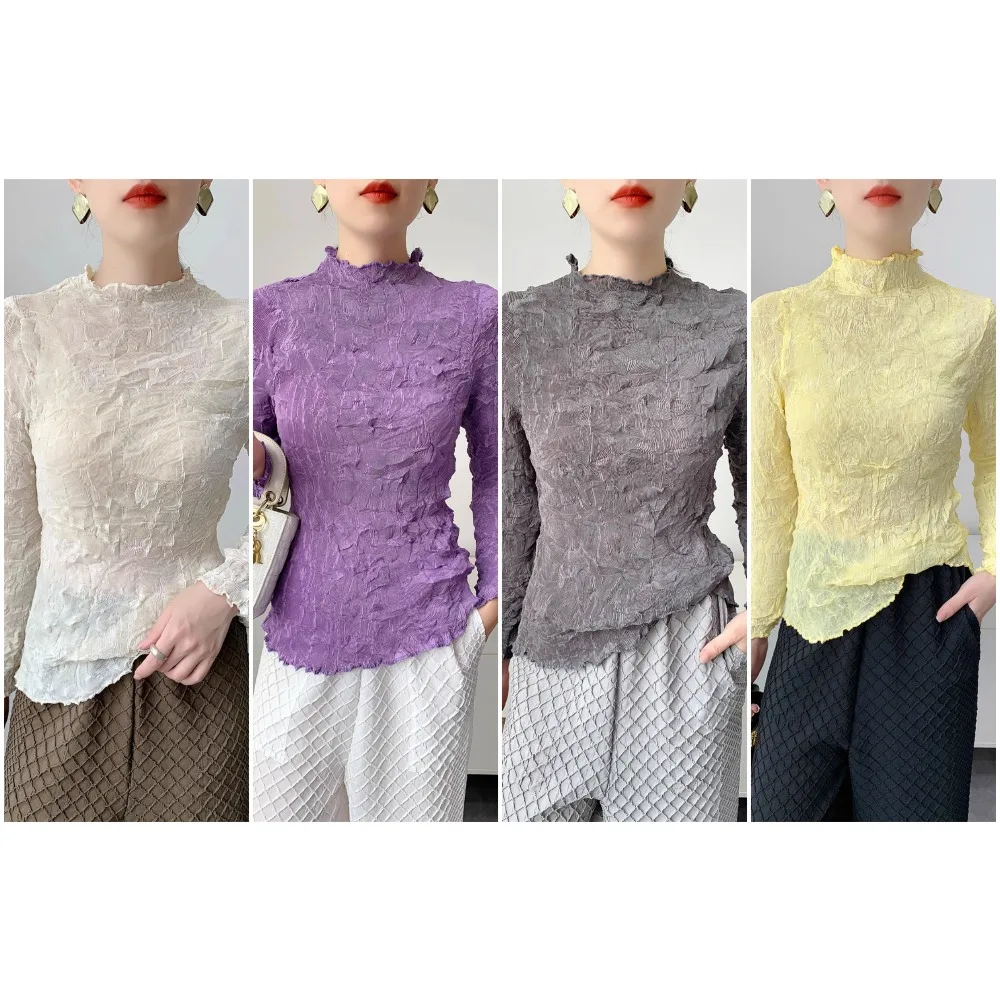 

Miyake Fold 2025, новая зубная паста, хаотический складной топ, женская нижняя рубашка, облегающая повседневная универсальная футболка с длинными рукавами и темпераментом