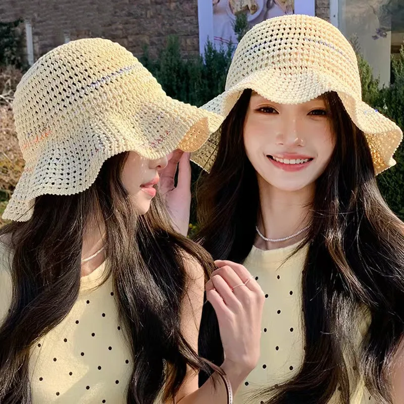 chapeus-de-sol-de-praia-femininos-balde-bone-dobravel-embalavel-disquete-croche-chapeus-ferias-de-verao-aba-larga-chapeu-de-pescador