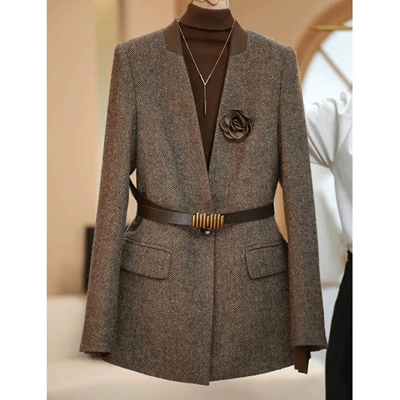 

High Quality 2026 Blazer Jacket Women Autumn Outwear Fashion Simple Woolen Coat Long-sleeved Casual All-Match Blazer Female