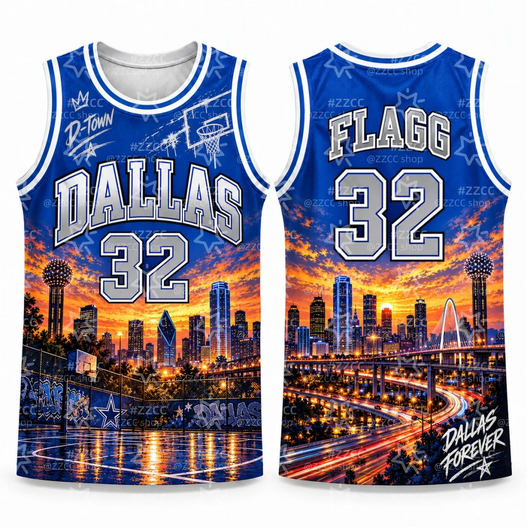 Men Dallas City Skyline Basketball Jersey Reunion Tower Sunset Cityscape Breathable Sports Tank Top Kids Clothes Women's Top  ﻿