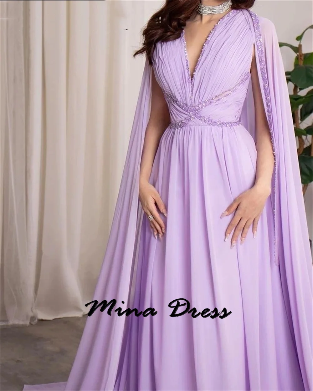 Mina Customized Draped Prom Dress Es Sequined V-neck Royal Engagement Dress Elegant Womens Party Dresses Gala Dresses 2024 Woman