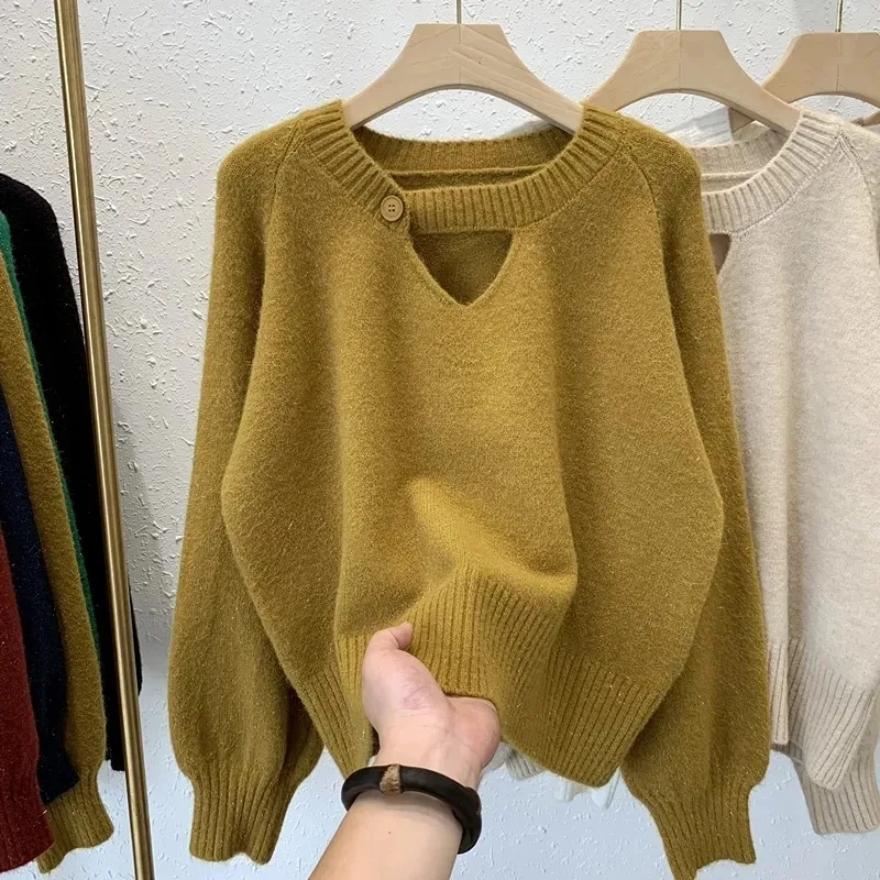 

2023 Autumn Winter New Korean Version Women's Loose Round Neck Pullover knitting Sweater Elegant Fashion Female Jumper Sweater