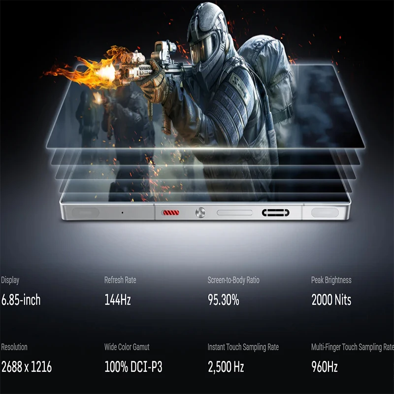 هاتف ألعاب World Premier الإصدار العالمي RedMagic 10s Pro 5G مقاس 6.85 بوصة Snapdragon 8 Elite الإصدار الرائد 7050 مللي أمبير في الساعة 80 وات 144 هرتز NFC