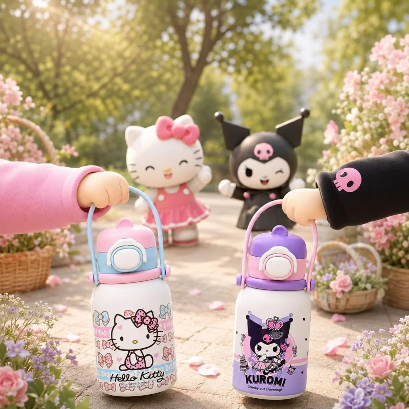 X&W Sanrio Handheld Thermos Cup 316L Stainless Steel Cartoon Water Bottle for Kid Summer Ice Tumbler with Pop-up Lid Lovely Gift view 4
