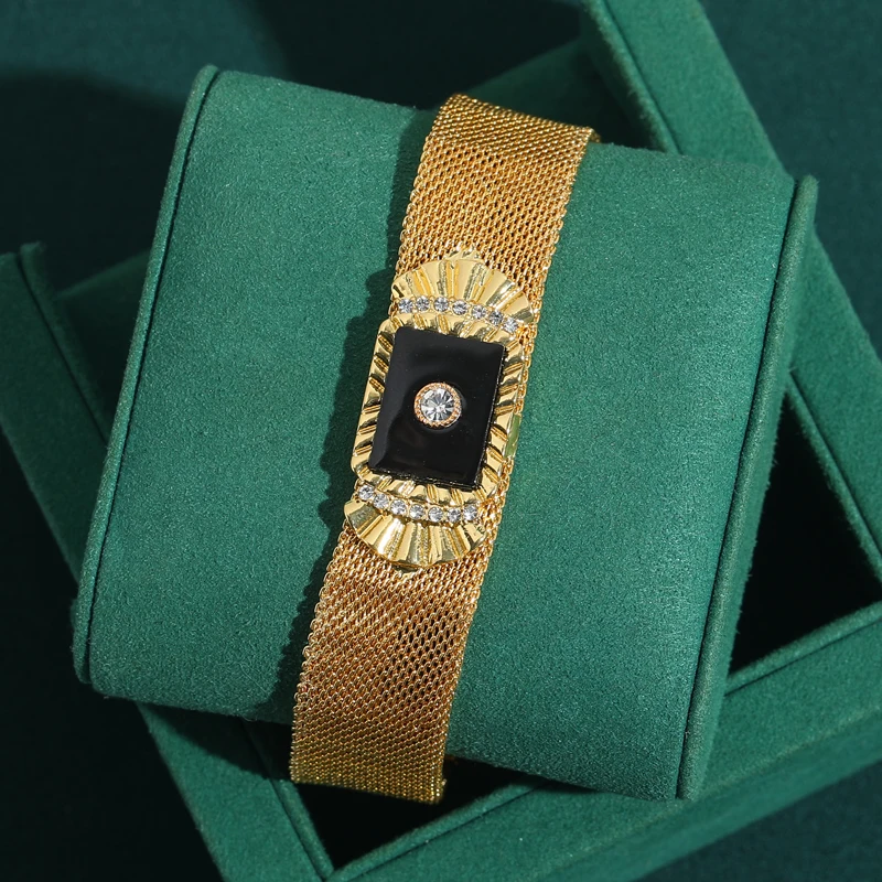 ヴィンテージゴールドカラーブレスレットレトロブラックワイドウ - Vintage Jewelry Watches Women のレビューと価格
