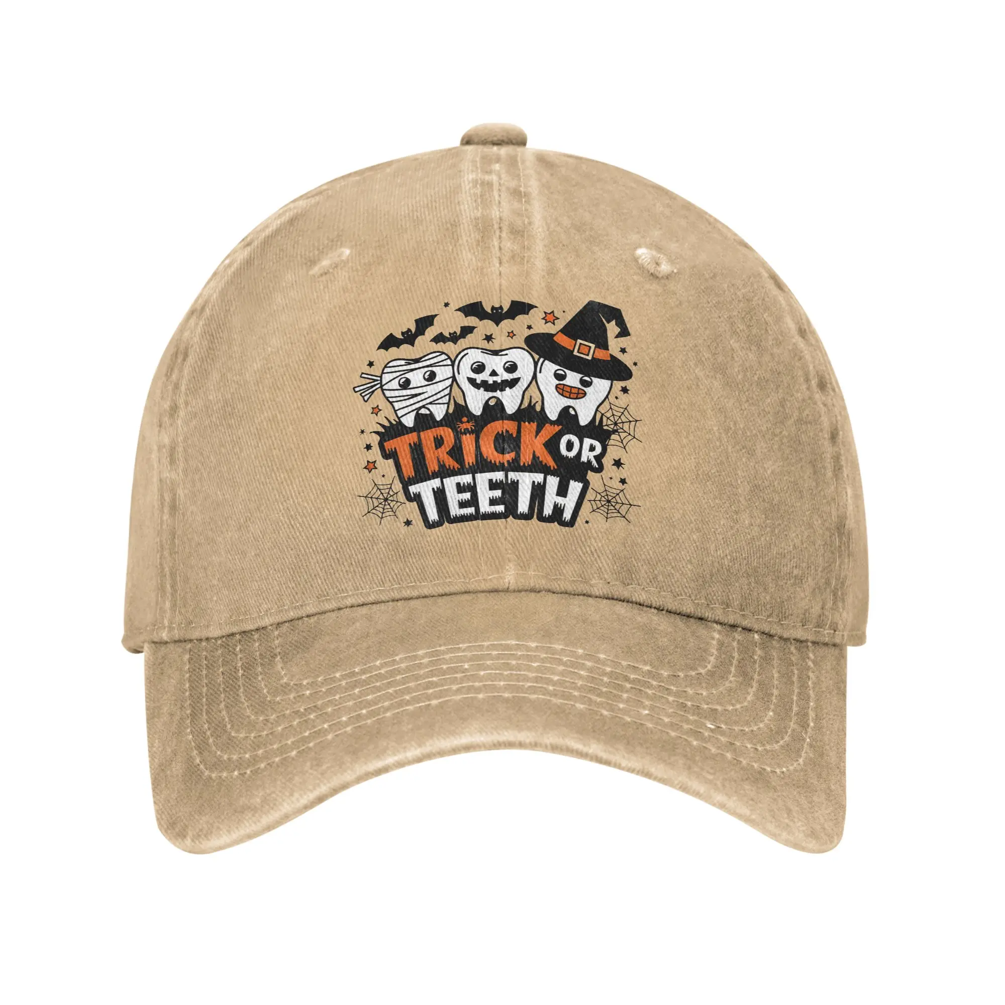 Trick Or Teeth Dental Unisex Baseball Cap Cartoon Teeth Helloween Distressed Denim Washed Hats Cap Unstructured Soft Sun Cap