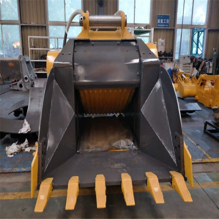 Excavator Crusher Bucket Hydraulic Rock Concrete Jaw Crushing Attachment Demolition Recycling Tool Heavy Equipment