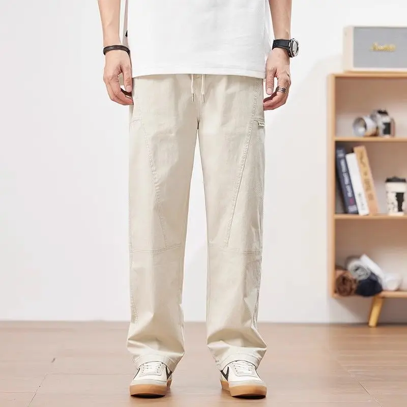 Beige Pants for Men Spring and Autumn Cotton Trendy Versatile Straight Casual Pants American Loose Fashion Trousers