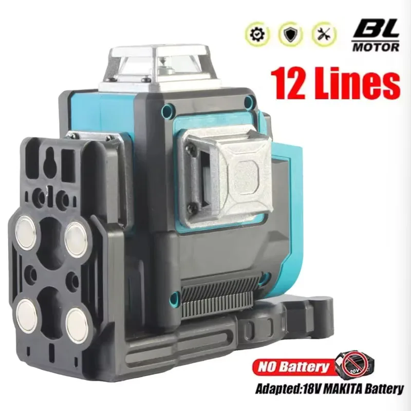 12 Lines Laser Level 3D Horizontal & Vertical Green Beams Meter Self-Leveling Tools for Makita 18V Battery