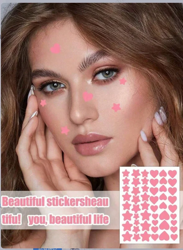 

Cute Star Heart Face Stickers 51 Pieces Waterproof Sweatproof Makeup Decor Sticker Holiday Party Bedroom Room Decoration Women Fashion Makeup Accessories Gifts