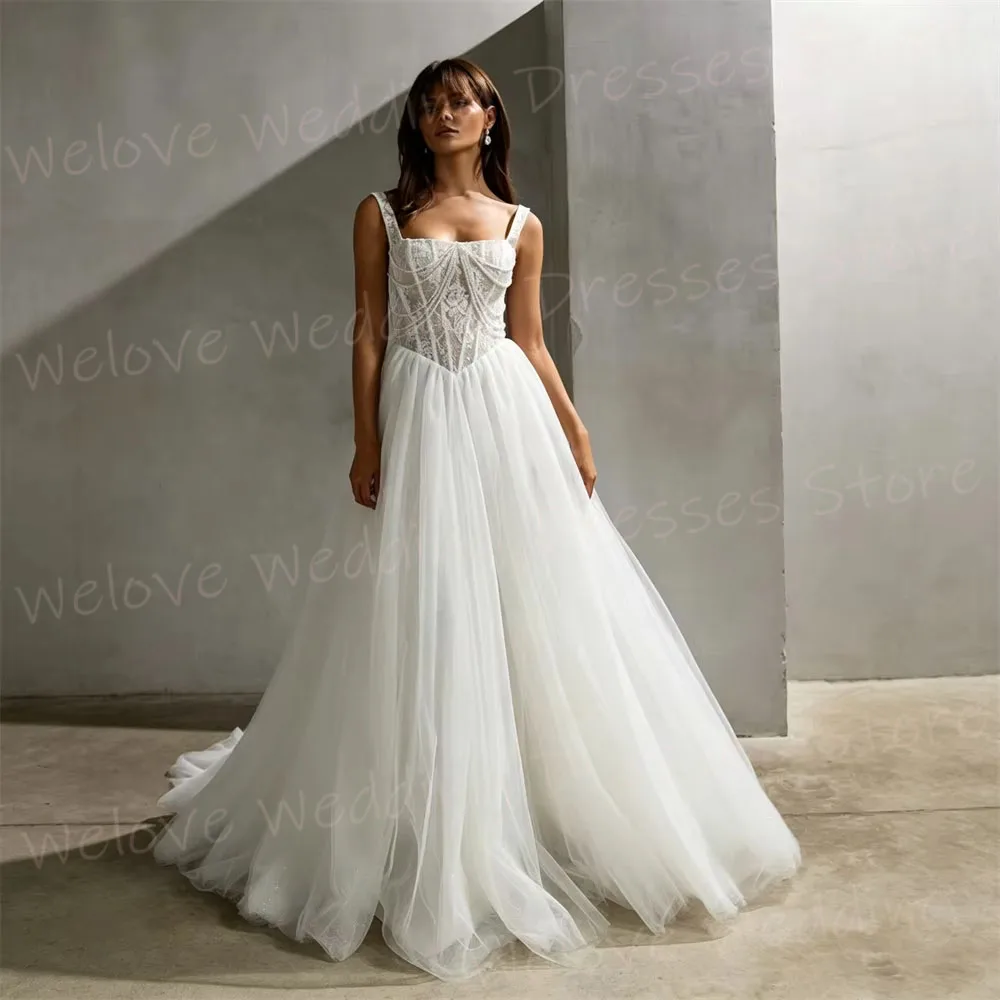 Charming A Line Women's Spaghetti Strap Lace Sleeveless Wedding Dresses Robe De Mariée Customized Bride Gowns Vestido De Novia